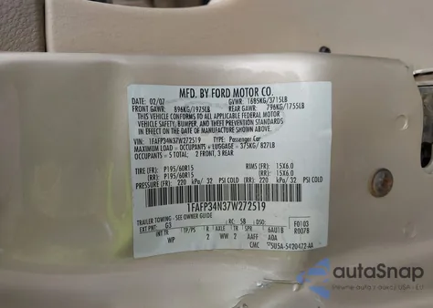 2007 Ford Focus S/Se/Ses from USA, damaged, VIN 1FAFP34N37W272519